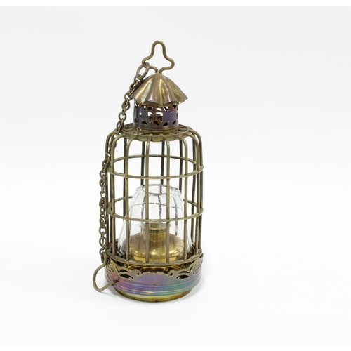 341 - Small brass lantern / night light with glass shade, 21cm