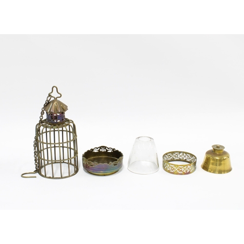 341 - Small brass lantern / night light with glass shade, 21cm