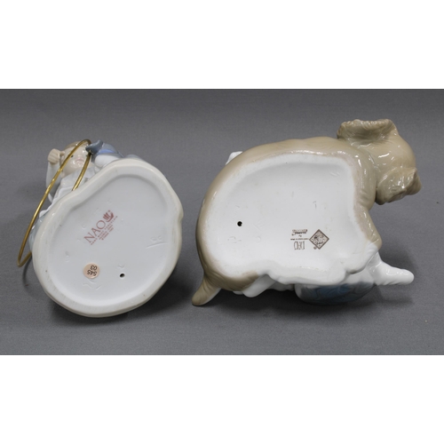 355 - Nao Spanish porcelain figure of a girl with hoop and a group of two dogs (2) 24cm