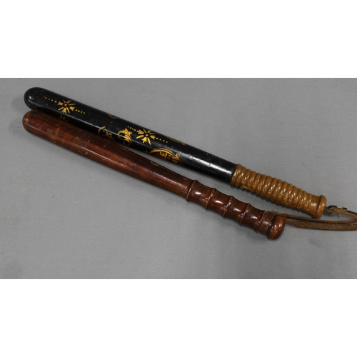 360 - Early 20th century Special Constable painted truncheon , Edinburgh 1914 - 1919, No.103 39cm long tog... 