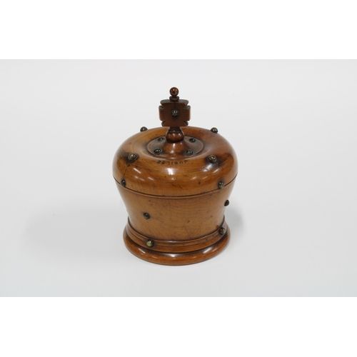 366 - Fruitwood novelty Jubilee string holder box and cover in the form of a crown, 9cm