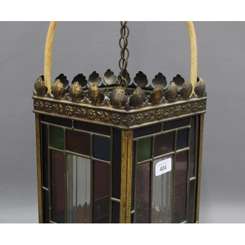 404 - Lantern shade with coloured glass panels, 54cm drop including fitting