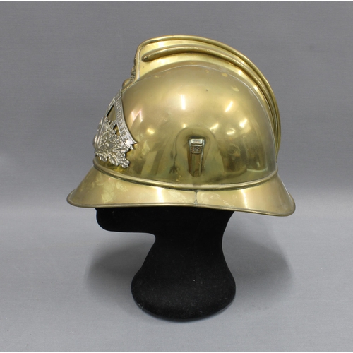 412 - Giroult brass helmet with French fire service plaque - Sapeurs Pompiers des Maine.