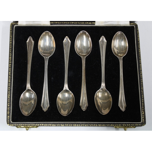 54 - Cased set of twelve Dutch silver pastry forks, stamped 835, cased set of six Birmingham silver coffe... 