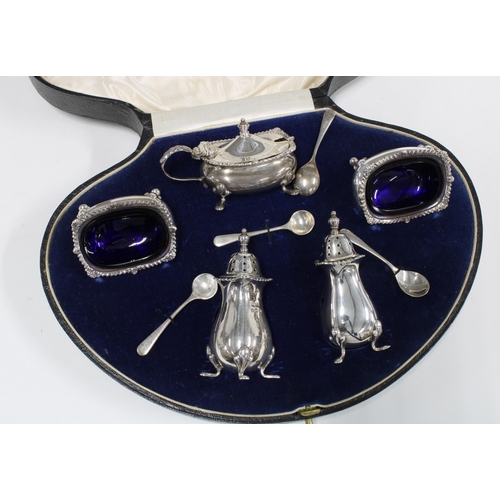 55 - George V cased silver cruet set, Birmingham 1921