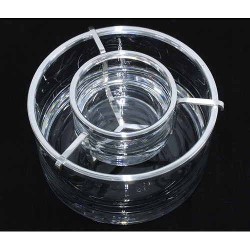 67 - Souffle Bouche French clear crystal and silver plate caviar dish, 20cm diameter