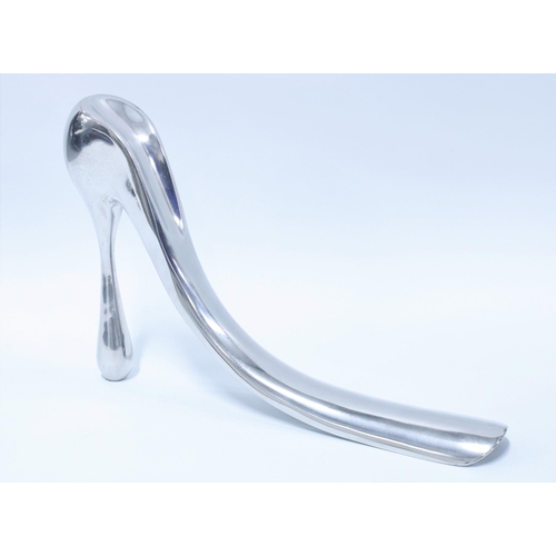 68 - Manola Blahnik polished aluminium shoe horn, 27cm long