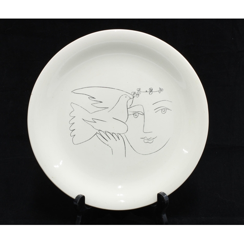 72 - Pablo Picasso for Sarreguemines, a French pottery plate, Face of Peace pattern, factory printed back... 