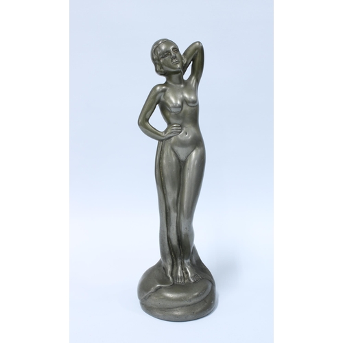 74 - Pewter female nude figure, 28cm high