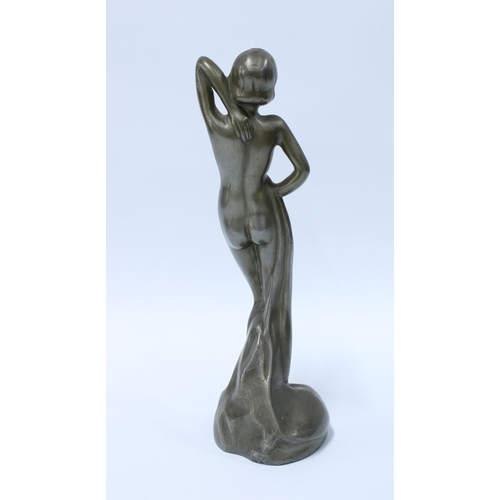 74 - Pewter female nude figure, 28cm high