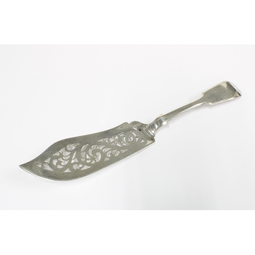 9 - Victorian silver fish slice with foliate pierced blade, John Walton, Newcastle 1853, 30cm