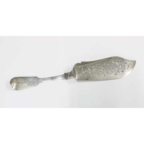 9 - Victorian silver fish slice with foliate pierced blade, John Walton, Newcastle 1853, 30cm