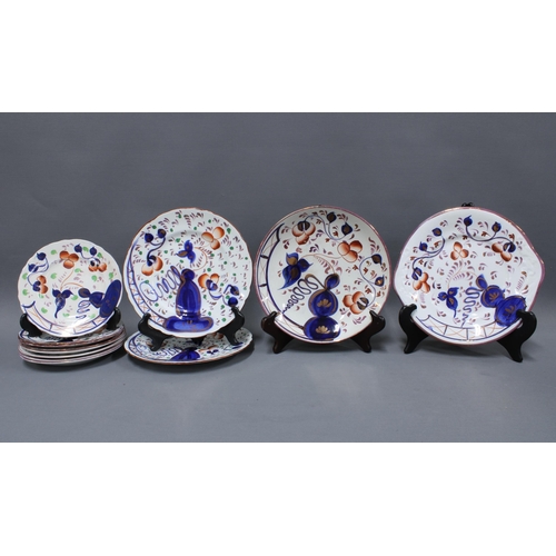 96 - Quantity of 19th century and later gaudy welsh pottery to include jugs, bowls, plates, cups and sauc... 