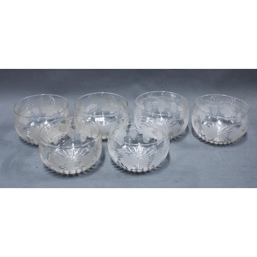 98 - Set of six fruit and vine etched glass rinsers (6)