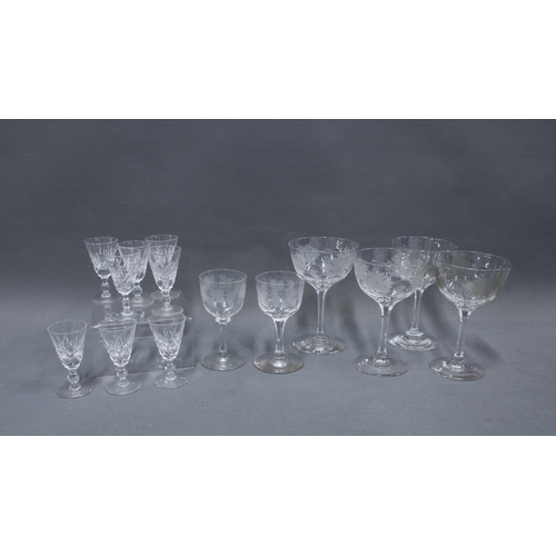 99 - Group of fruit and vine etched glass wine glasses and a set of eight crystal sherry glasses (14)