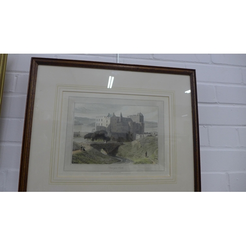 473 - Edinburgh framed map and another, William Daniell print of Dunvegan castle and another (4)