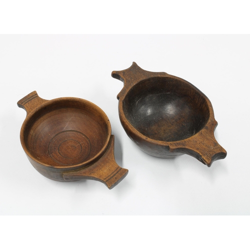 104 - Two small wooden quaich, 11cm across the handles (2)