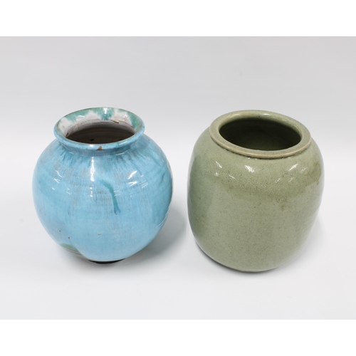 108 - Early 20th century studio pottery vase, signed R wallace and dated 1937 together with a blue glazed ... 