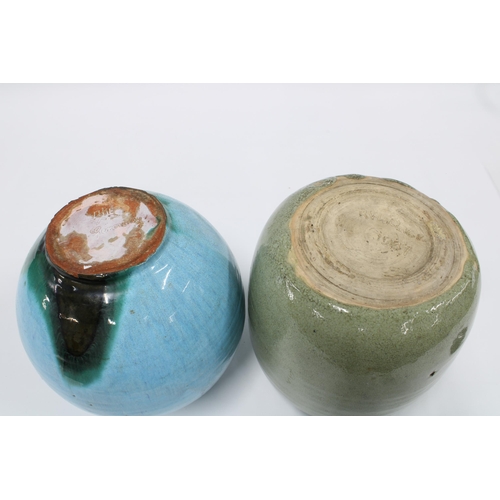 108 - Early 20th century studio pottery vase, signed R wallace and dated 1937 together with a blue glazed ... 