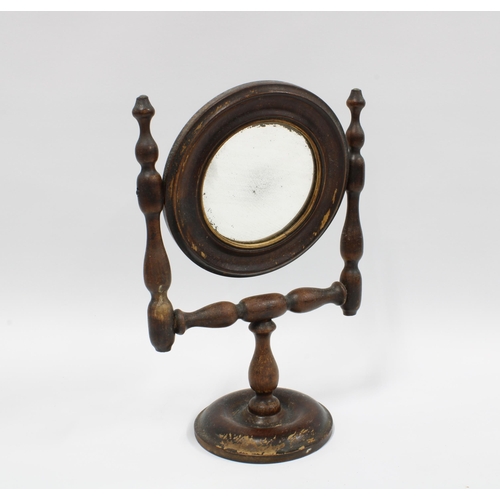 112 - Miniature stained pine mirror, with circular plate and footrim, 28cm high