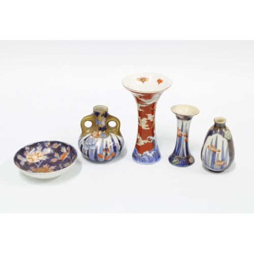 113 - A collection of five miniature Japanese Fukagawa porcelains to include vases and pin dish, etc  (5) ... 