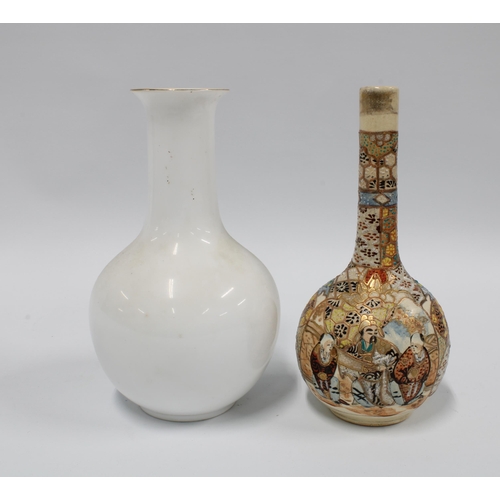 129 - Japanese earthenware vase and a Chinese white glazed vase with river scene, 19cm  (2)