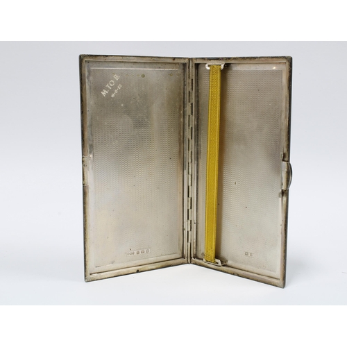 14 - George VI silver cigarette case, Birmingham 1949, 15 cm long, an Edwardian silver vesta case, Birmin... 