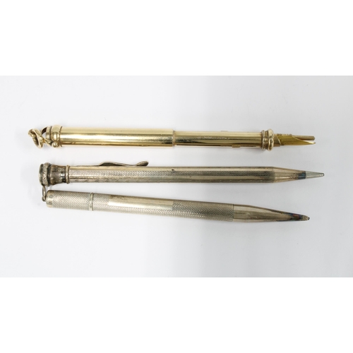 28 - Sampson Mordan & Co gold plated propelling pencil, Walker & Hall silver propelling pencil and a Ster... 