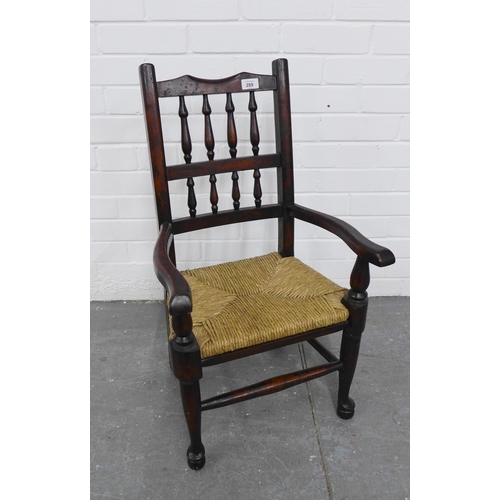 289 - Child's Lancashire chair with rush seat, 77 x 42 x 30cm