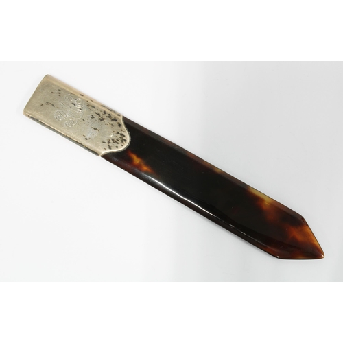 29 - Early 20th century silver mounted tortoiseshell bookmark / paper knife, 14cm long, together with a s... 