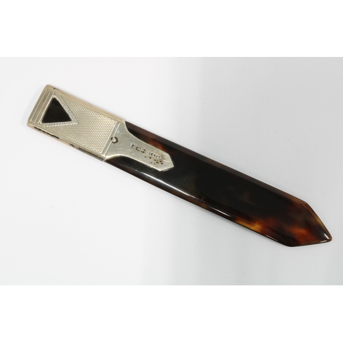 29 - Early 20th century silver mounted tortoiseshell bookmark / paper knife, 14cm long, together with a s... 