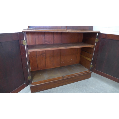 298 - Victorian mahogany bookcase cabinet, cornice top lacking, 194 x 118 x 41cm