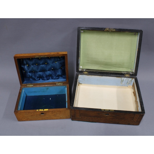 302 - 19th century rosewood and parquetry inlaid box together with a walnut box with brass initials (2)