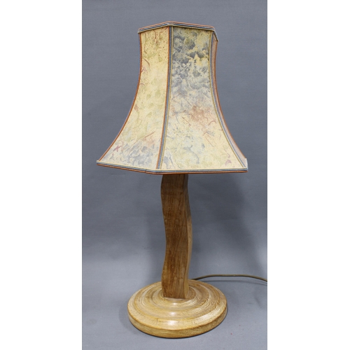 306 - Oak table lamp base and shade. 44cm high.