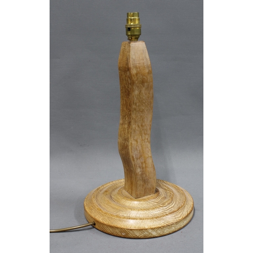 306 - Oak table lamp base and shade. 44cm high.