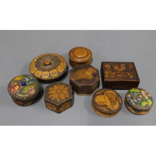 327 - A collection of pokerwork and other trinket boxes, (8)