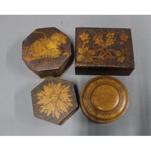 327 - A collection of pokerwork and other trinket boxes, (8)