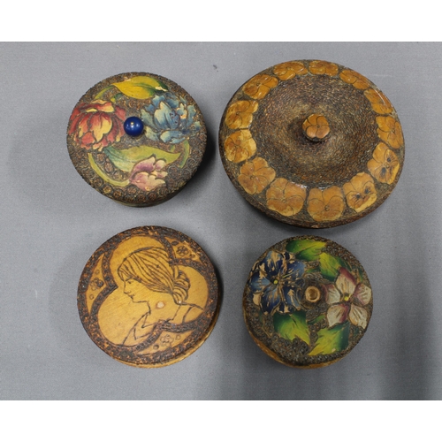 327 - A collection of pokerwork and other trinket boxes, (8)