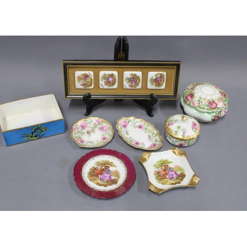 329 - Collection of Limoges and other porcelain dressing table trinkets to include a vase, power jar and r... 