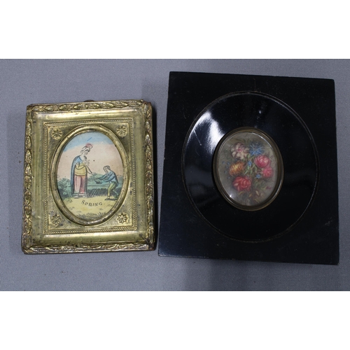 348 - Mixed lot to include a verre eglomise frame with coloured print, a small ebonised tray with an oval ... 