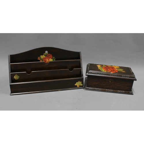 356 - Early 20th century oak box, hinged lid with decoupage flowers, void interior and beaded edge, 26 x 1... 