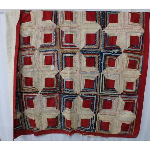 375 - Mid 19th century American Log Cabin Patchwork Quilt, incorporating beige cross patches with multiple... 