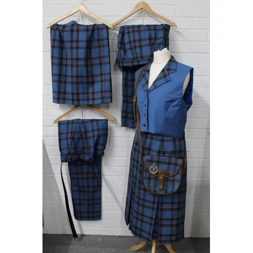 398 - A collection of Elliot tartan clothing to include trousers, skirt, waistcoat and accessories, etc (a... 