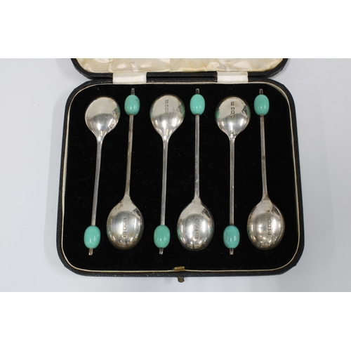 4 - Cased set of six coffee bean handed spoons, Viners, Sheffield 1933 (6)