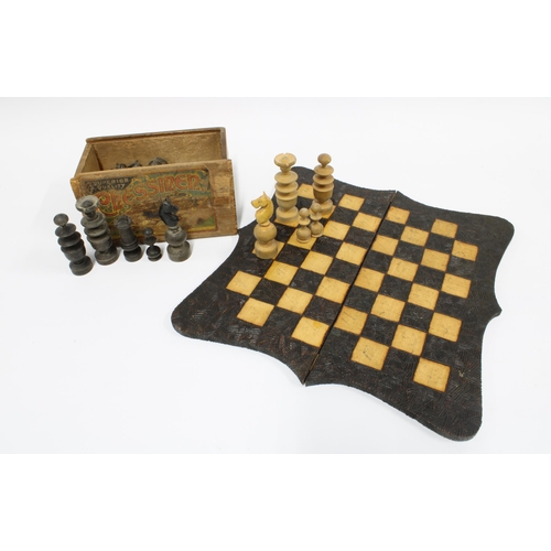 404 - Chess board with pokerwork chess board, 31 x 31cm