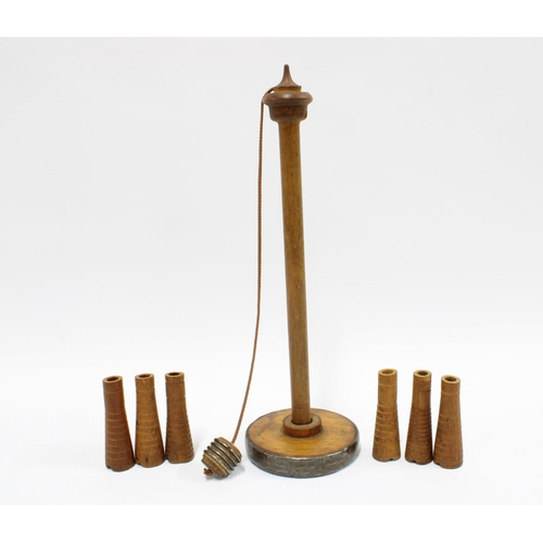 405 - Late 19th / early 20th century turned wood table / bar top skittles games with swinging stand and se... 