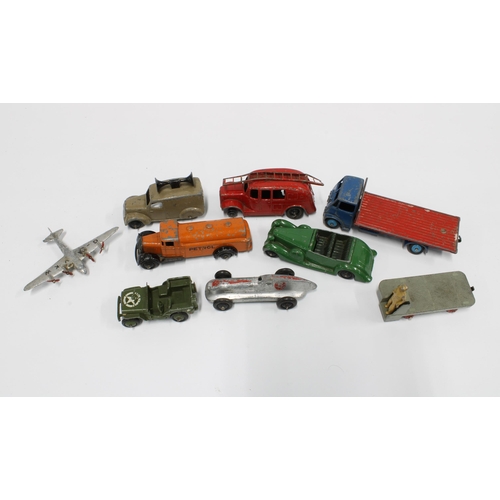 411 - Dinky diecast vehicles etc, to include BEV Truck, Petrol and a Jeep (9)