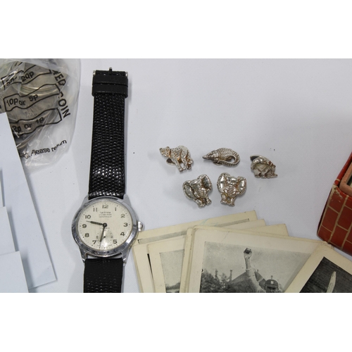 412 - Gents vintage Tatton wrist watch, Will's cigarette cards, Cricket cards, pre decimal pennies and not... 