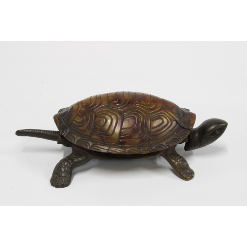 413 - Early / mid 20th century novelty bronze desk bell in the form of a tortoise, impressed 'GSS' to base... 