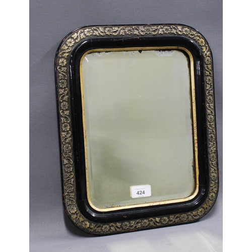 424 - Small wall mirror with ebinsed and parcel gilt frame  39 x 31cm